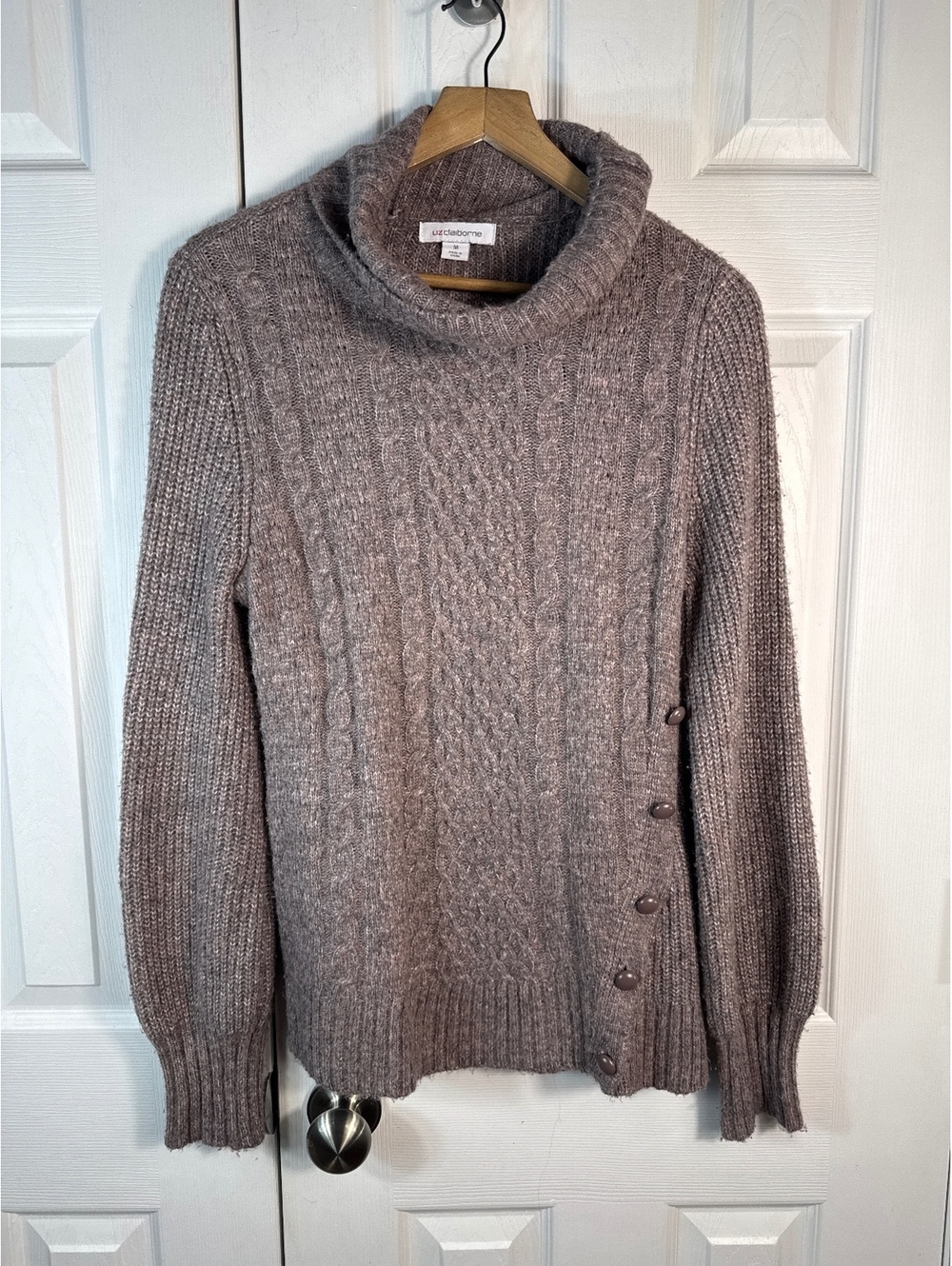 Liz Claiborne Medium Cable Knit Turtleneck Sweater with Side Buttons